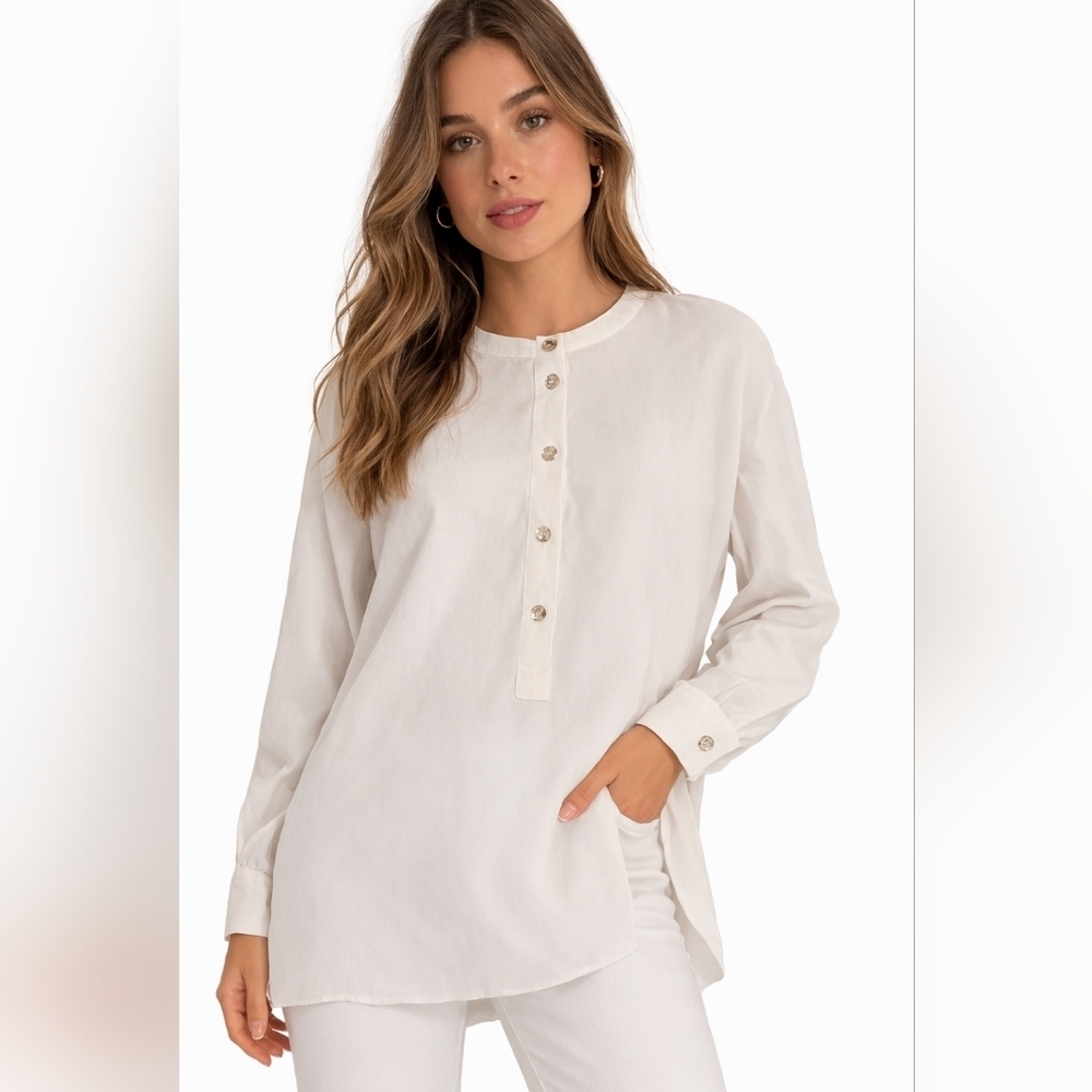 ZARA Women Blouse with contrast buttons WHITE SIZE XL 4437/ 101